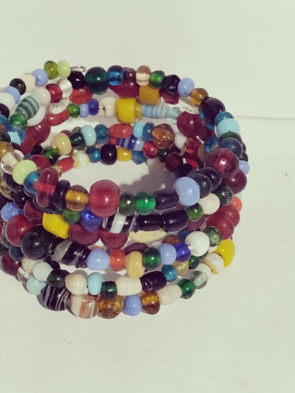 Multicolor Beaded Memory Wire Coil Bracelet